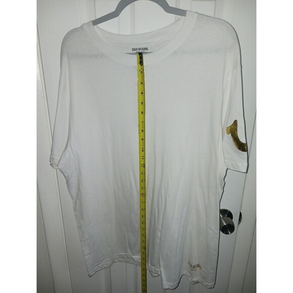 True Religion T Shirt Men's Tee Extra Large XL White with Gold Logo Crew Neck * - Picture 8 of 9